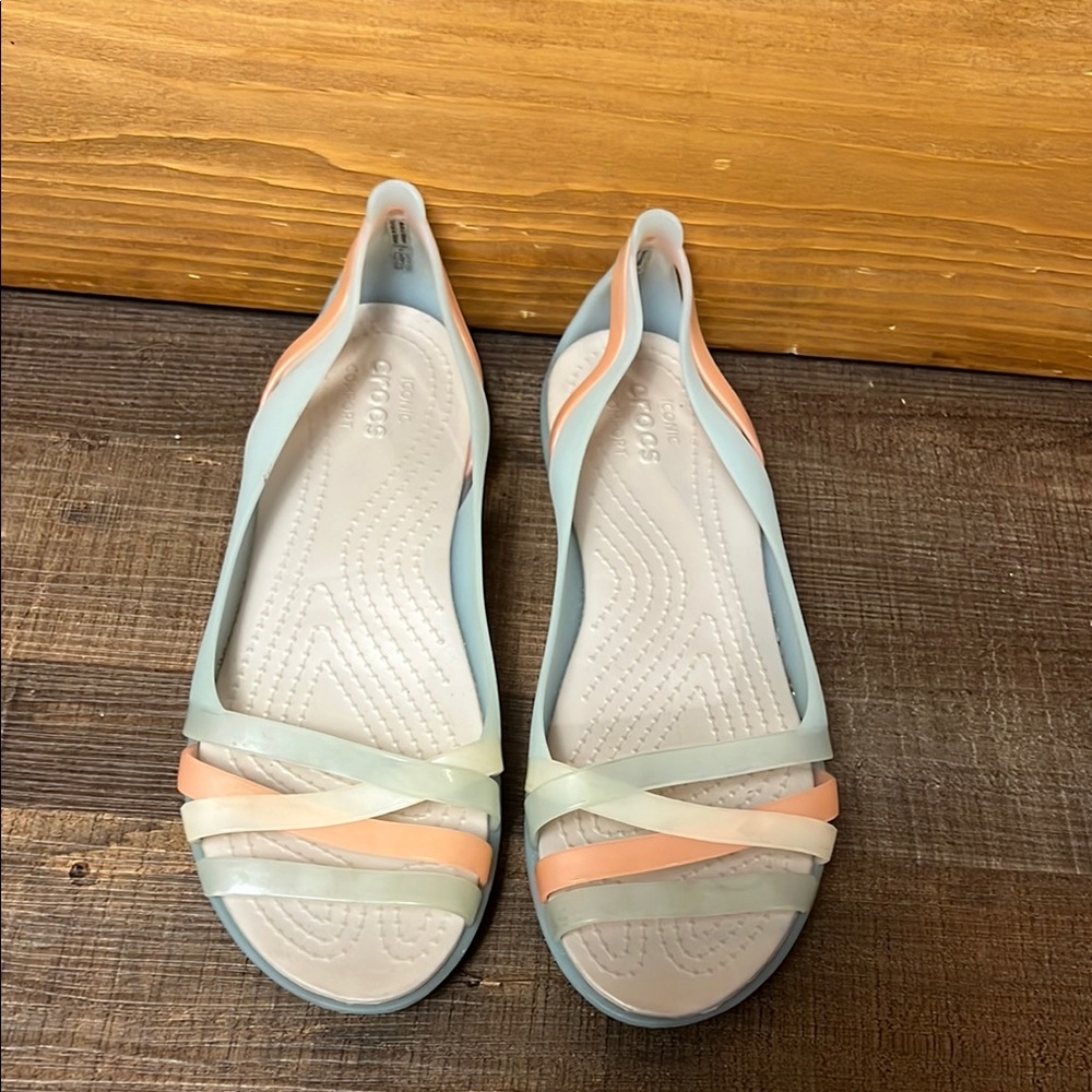 CROCS Isabella Women's Pastel Blue, Peach & Cream Flat Sandals